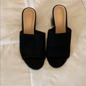 Black suede slip on sandals
